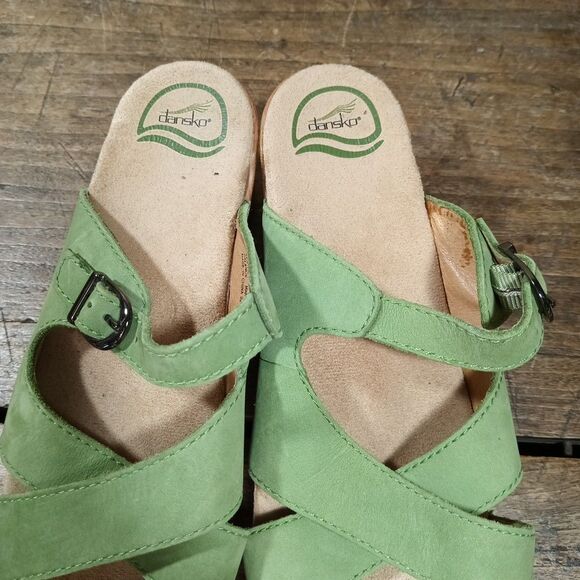 Dansko Sz 9.5 10 EU40 Sandals Sophie Green Slip On Shoes Buckle Leather - Picture 3 of 11